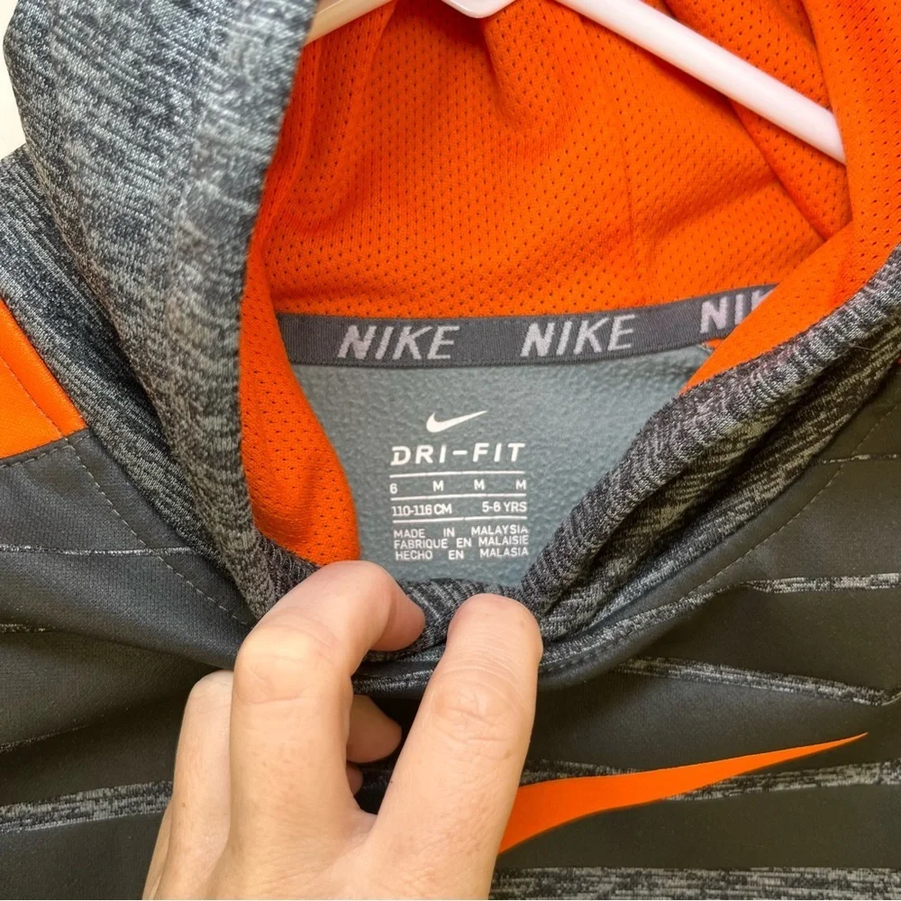 Nike Kids Gray and Orange Striped Hoodie